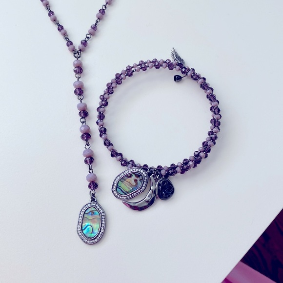 💜CRYSTAL BEADED Necklace & Bracelet Set in Smoky Purple with iridescent charms - Picture 6 of 6